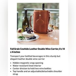 🍷BRAND NEW/NEVER USED🍷HAND CRAFTED PIEL LEATHER WINE CARRIER